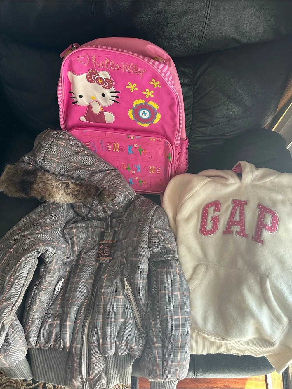 Bundle Hello Kitty Bright Pink Kids Backpack, Beverly Hill jacket and Gap hoodie